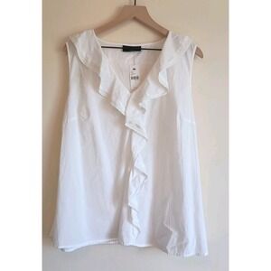 NWT Lane Bryant Ruffle Sleeveless Blouse Sz 14 White Sleeveless Crochet Lace
